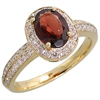 14k Gold Halo Engagement Ring w/ 0.38 Carat Brilliant Cut Diamonds & 1.40 Carats 8x6mm Oval Cut Garnet Stone, 7/16