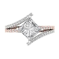 Clara Pucci 2.45ct Princess Cut Criss Cross Solitaire Created White Sapphire Engagement Promise Anniversary Bridal Ring 14k Multi Gold