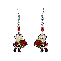 Santa Claus Christmas Themed Graphic Dangle Earrings - Womens Fashion Handmade Jewelry Xmas Accessories