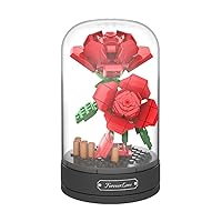Flower Music Box Building Blocks Kits Rose JK2675, Artificial Flowers Building Project to Release Stress and Focus The Mind, for Birthday Gifts to Adults/Teens