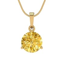 1.95 ct Round Cut Natural Yellow Citrine Martini Style Solitaire Pendant With 16