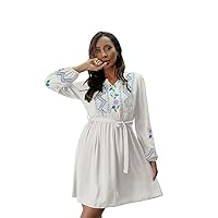 Bohemian Embroidery Dress for Women Boho V-Neck Floral Embroidered Mexican Ruffle Mini Dresses