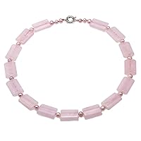 Fashion Women Pink Crystal Necklace Romantic 18x27mm Rectangle Natural Rose Quartz Necklace for Ladies 22