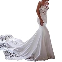 Mermaid Wedding Dress lace Applique Backless Floor Length Formal Dress
