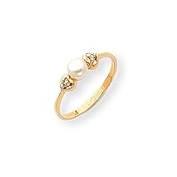 Solid 14k Yellow Gold Freshwater Cultured Pearl and Diamond Ring Band (.02 cttw.)