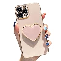 Cute Case for iPhone 15 pro max 6.7'', Phone Case with Heart Holder Stand Kickstand Soft TPU Shockproof Protective Cover, Luxury Plating Bumper Case for Girls Women (Pink)