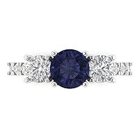 Clara Pucci 2 ct Round Cut Solitaire 3 stone Genuine Simulated Blue Sapphire Engagement Promise Anniversary Bridal Ring 18K White Gold