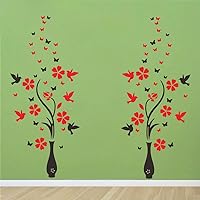 Vase Flower and Bird Wall Decal - 3D PVC Removable Wall Sticker with Flying Butterflies and Tree Branch - Effect 35
