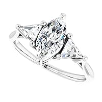 10K Solid White Gold Handmade Engagement Ring 1 CT Marquise Cut Moissanite Diamond Solitaire Wedding/Bridal Rings for Women/Her Proposes Rings