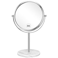 ALHAKIN 10x Magnifying Makeup Mirror, 8 Inch Double Sided Make Up Mirror for Desk, Swivel Tabletop Mirror with Marble Base for Bathroom, Chrome
