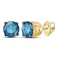 The Diamond Deal 10kt Yellow Gold Womens Round Blue Color Enhanced Diamond Solitaire Stud Earrings 1.00 Cttw
