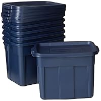 Rubbermaid Roughneck 18 Gallon Rugged Stackable Storage Tote with Lid and Handles for Home Usage, Dark Indigo Metallic, 6 Pack