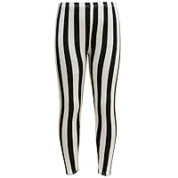 Kids Girls Legging Black & White Vertical Stripes Striped Fashion Leggings 7-13Y