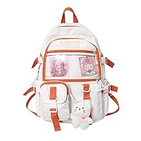 Kawaii Backpack with Kawaii Pin and Accessories, Cute Y2K Daypack Backpack Casual Bookbag Shoulder Bags Hiking Travel (white)