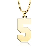Men 18K Gold Plated Sports Initial Number 0-99 Necklace 25mm High Pendant Stainless Steel Personalized Jewelry for Athletes 3mm Wheat Chain