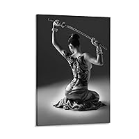 RENUO Wall Poster Japanese Geisha Female Samurai Tattoo Room Decorative Aesthetic Poster1 Canvas Painting Wall Art Poster for Bedroom Living Room Decor 12x18inch(30x45cm) Frame-style
