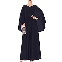 Sheath/Column Elegant Mother of The Bride Dress V Neck Floor Length Chiffon Long Sleeve Wedding Guest Dress 2023