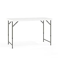 4' Rectangular Plastic Folding Event Table with Adjustable Legs and Carrying Handle, Bi-Fold Portable Banquet Table for Indoor/Outdoor Events, White