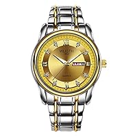 Men's Watch Quartz Watch - Luminous Waterproof Men's Watch Date Cycle Double Calendar Casual Business Men's Watch Steel Strip (Gold)