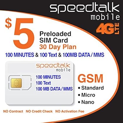 SpeedTalk Mobile $5 SIM Card Starter Kit for 5G 4G LTE iOS Android Smart Phones | 100 Talk Text Data | Triple Cut 3 in 1 Simcard - Standard Micro Nano | No Contract Cellphone Plan | US Coverage