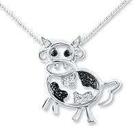 0.50 Ct Round Simulated Black & White Diamond Cow Pendant 14k White Gold Plated 925 Sterling Silver