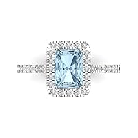 Clara Pucci 1.85ct Emerald Cut Solitaire W/Accent Genuine Natural Sky Blue Topaz Wedding Promise Anniversary Bridal Ring 18K White Gold