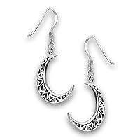 Crescent Moon Mystic .925 Sterling Silver Dangle Hearts Bohemian Inverted Earrings