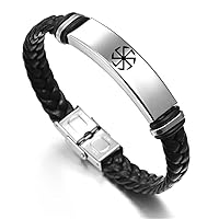 Pagan Slavic Wheel Talismanic Symbol Braided Leather Bracelet, Religious Mascot Slavic Sun Godness Rune Wristband for Protection, Ancient Slavic Blessing Jewelry Gifts for Men Women,8.26 Inch