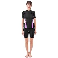 FILA 310203 Women's Fitness Swimsuit, Top and Bottom Set, Swim Cap Included, Blister Prevention, Short Sleeve, Zip Front, 310203 (17LL, LAV)