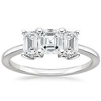10K Solid White Gold Handmade Engagement Ring 1.0 CT Asscher Cut Moissanite Diamond Solitaire Wedding/Bridal Ring Set for Womens/Her Proposes Gifts