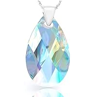 Royal Crystals Sterling Silver 925 Blue Aurora Borealis Adorned with Swarovski Crystals Women Jewelry Pendant Necklace, 18