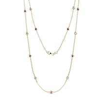 13 Station Amethyst & Natural Diamond Cable Necklace 1.16 ctw 14K Yellow Gold. Included 18 Inches Gold Chain.