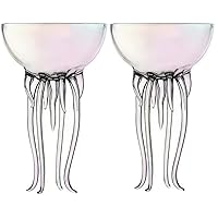 Magic Ocean Jellyfish Glass Cup Colorful Cocktail or Martini Cup Unique Bar or Kitchen Tableware (Two colorful 250ML glass cup)