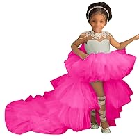 WDPL High Low Puffy Layers Tulle Skirt for Girls with Train