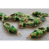 10PCS Handmade Cloisonne Articulated Fish Animal Gold Brass Pendants-Earrings 25mm-90mm(4inch) DIY emeral Green (45mm)