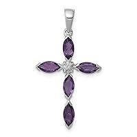 925 Sterling Silver Polished Prong set Open back Rhodium Amethyst Diamond Pendant Necklace Measures 31x17mm Wide Jewelry for Women