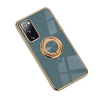 Silicone Case for Samsung Galaxy S20 FE with Magnetic Attraction Metal Ring Holder Stand, Edge Plated Shockproof Non-Slip Ultra Thin Phone Protective Cover Gray