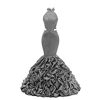 VeraQueen Women's Halter Mermaid Prom Dresses Long Backless Beaded Evening Dress Party Gown