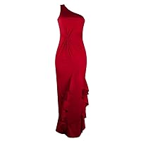Women's Slanted Neck Sleeveless Slanted Shoulder Solid Color Dress Slit Ruffles Large Swing Evening Loose Fit