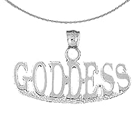 Gold Saying Necklace | 14K White Gold Goddess Saying Pendant with 16