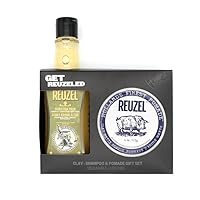 REUZEL Clay Matte Pomade & 3-in-1 Shampoo Gift Set, Medium All Day Hold, For All Hairstyles