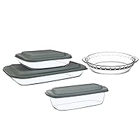 7-Piece Glass Bakeware Set, Baking Dishes, Glass Loaf Pan with Lids, Glass Pie Plate, 9x13 Roasting Pan, Square Pan, Fridge-to-Oven-Friendly