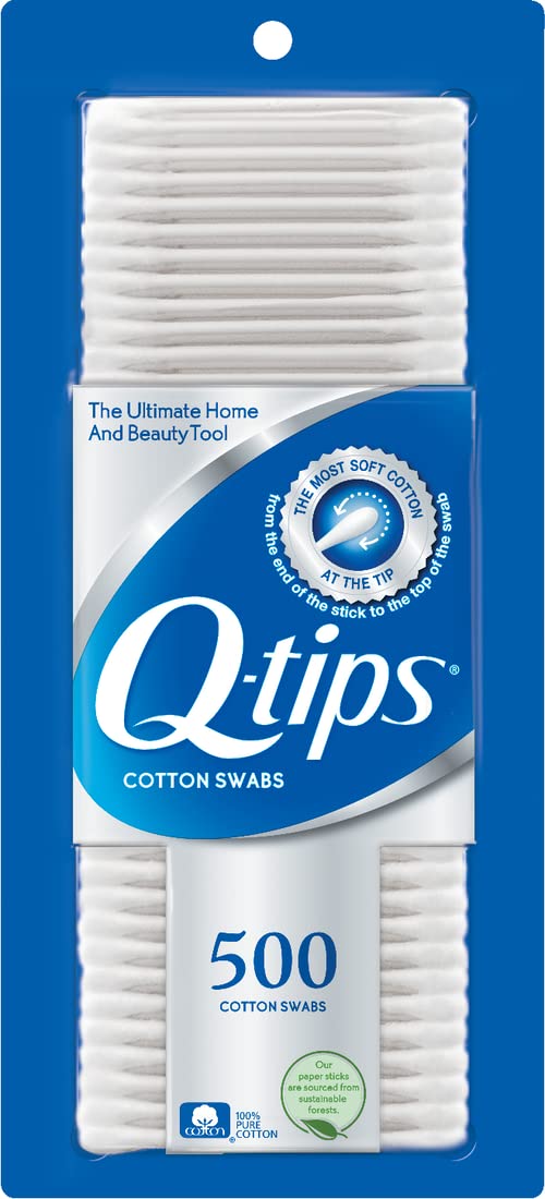 Q-tips Cotton Swabs For Hygiene and Beauty Care Original Cotton Swab Made With 100% Cotton 500 Count (Pack of 12)