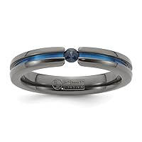 Edward Mirell Black Titanium Polished Engravable Blue Sapphire and Blue Anodized Grooved 4mm Band Jewelry for Women - Ring Size Options: 10.5 12 8.5