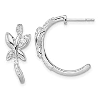 14k White Gold Lab Grown Diamond Butterfly Angel Wings J hoop Earrings Measures 20.55mm Long Jewelry Gifts for Women