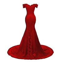 Women's Off Shoulder Mermaid Evening Dress Lace Beaded Prom Dress Party Gown