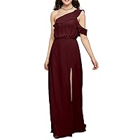 One Shoulder Chiffon Long Prom Dresses for Bridesmaid Dress with Slit Wedding Evening Prom Beach