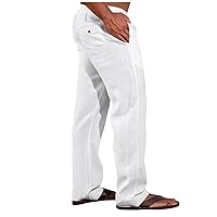 Mens Linen Pants Big and Tall Loose Fit Elastic Waist Lightweight Drawstring Pants Summer Beach Yoga Pants Trousers