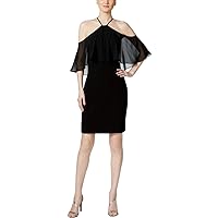 Calvin Klein Womens Cold Shoulder Sheer Sheath Dress Blacks