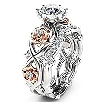 New Women Silver & Rose Gold Filed White Wedding Engagement Floral Ring Seta Good Gift for a Girlfriend, Boyfriend, Family